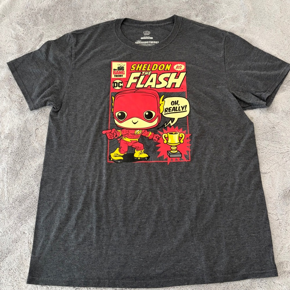 NWOT Funko Pop Big Bang Theory Sheldon as The Flash Gray Graphic T-Shirt Large